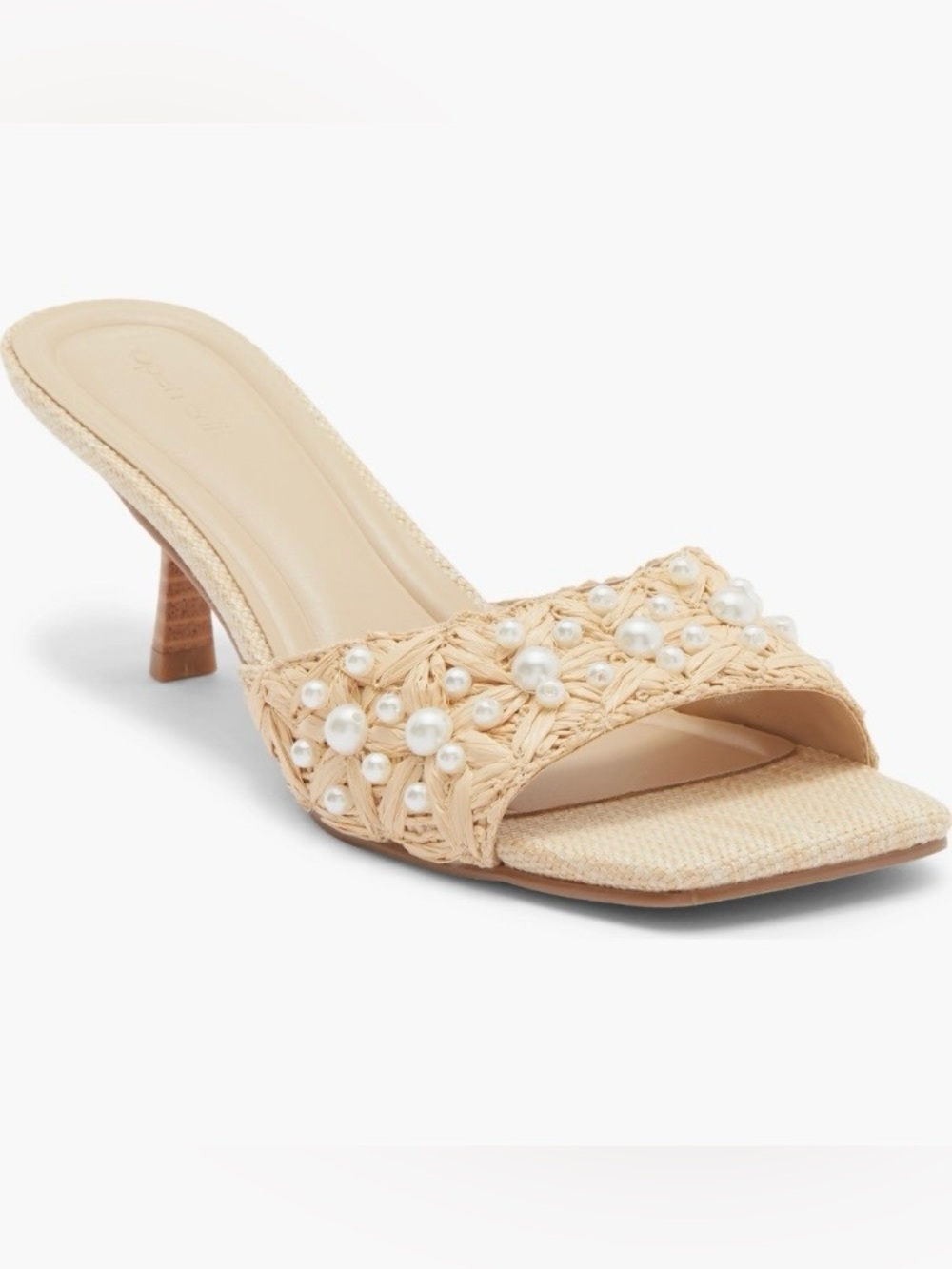 OPEN EDIT Charlie Beaded Raffia Slide heel Sandal . Sz 8.5. NWT